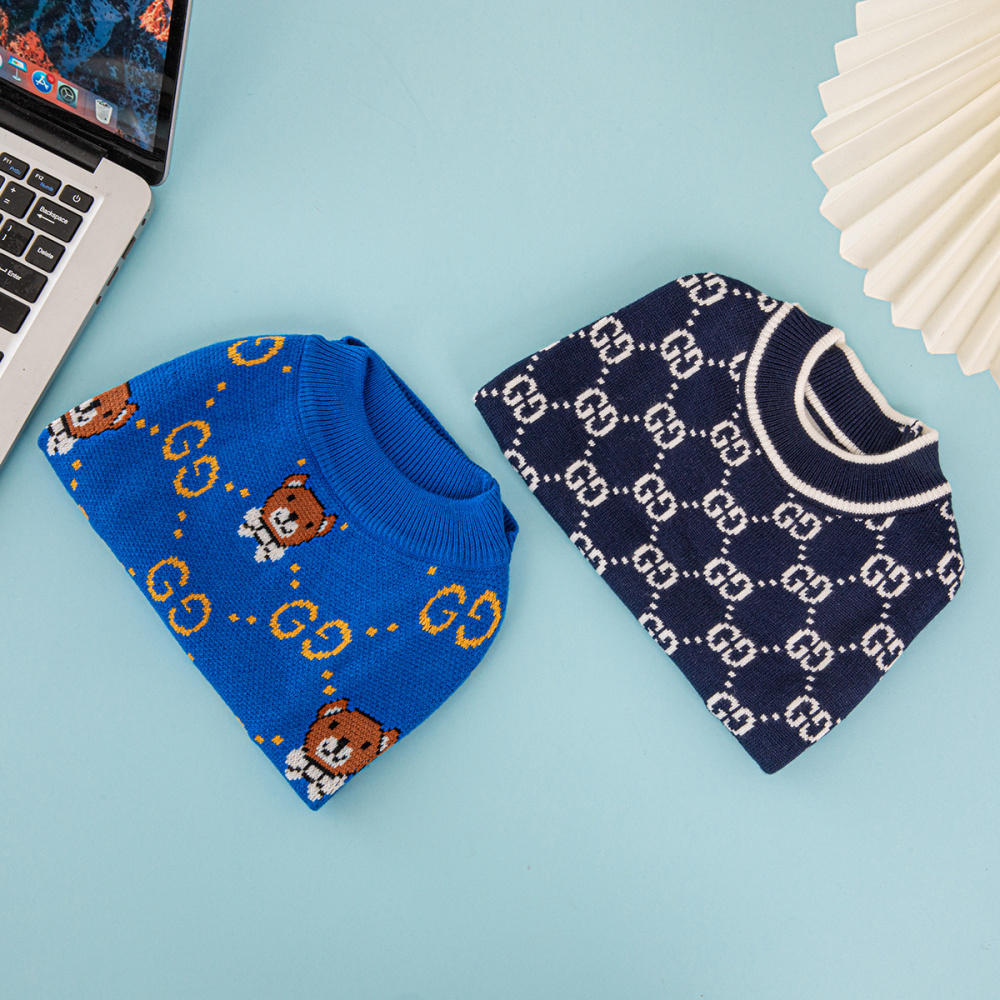 Dual-Pattern Pet Sweaters:GG Monogram & Bear-Embellished GG
