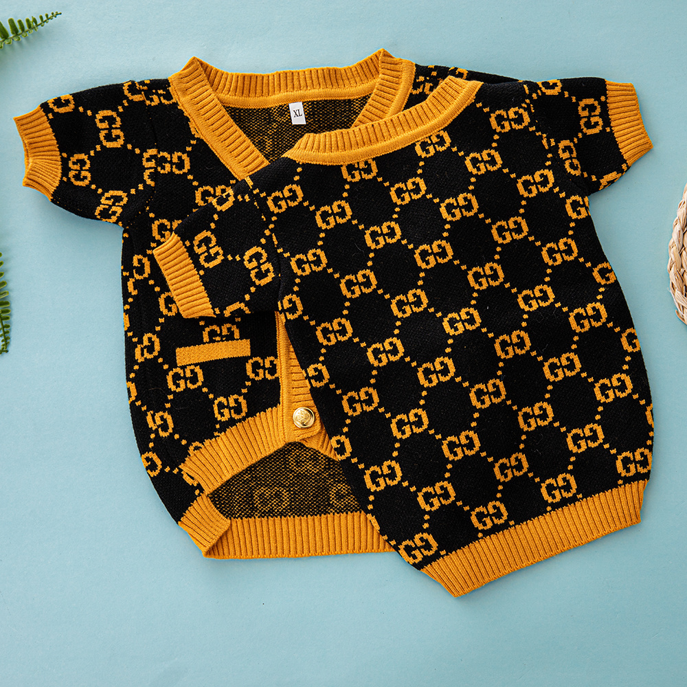 Luxury GG Pattern Pet Knitwear Set - Stylish Sweater and Cardigan for Pets