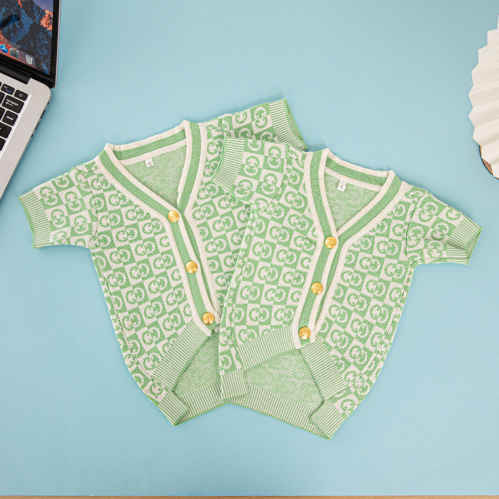 Mint Green GG Checkered Pet Cardigan