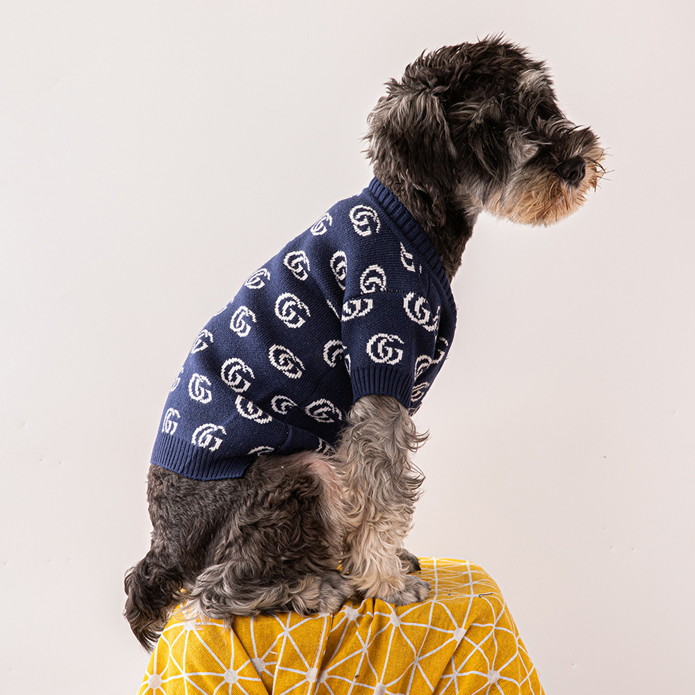 Navy Blue "GG" Pattern Knitted Pet Apparel for Dogs