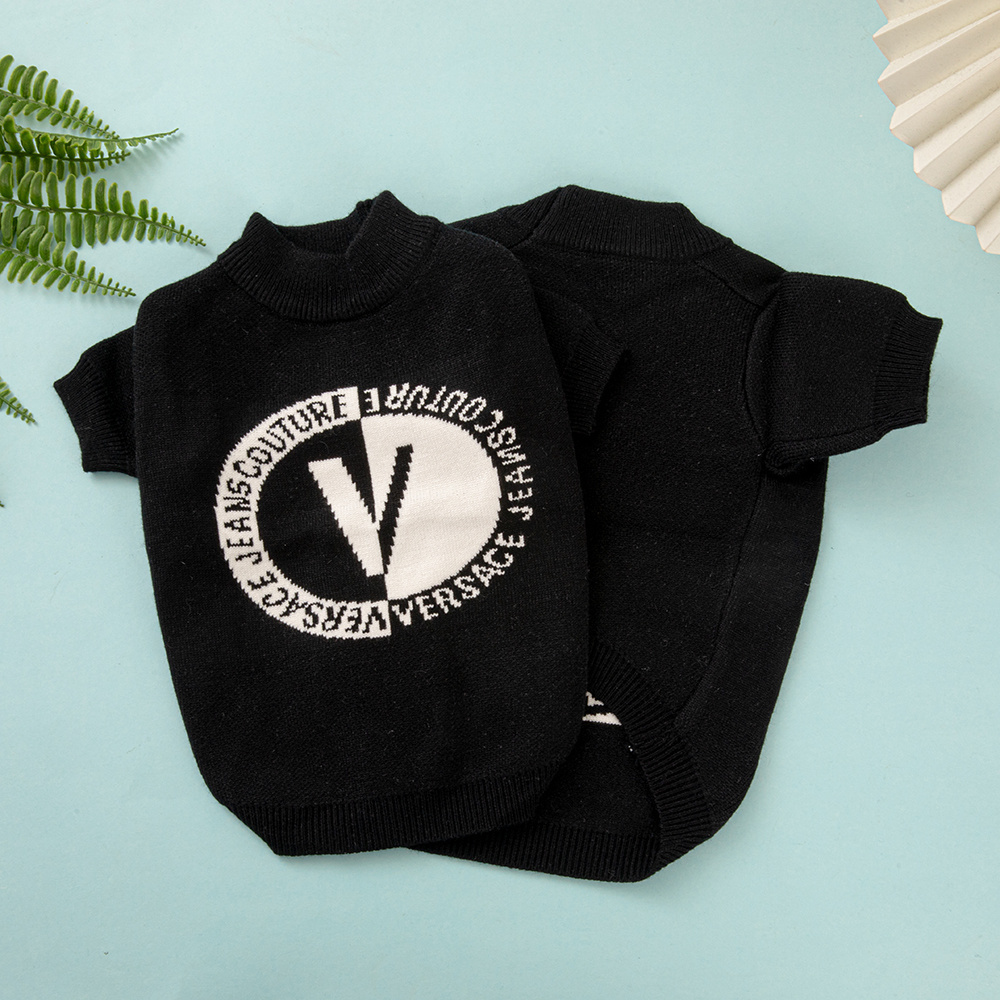 Versace-Inspired Black VV Knit Pet Sweater with Logo Detail