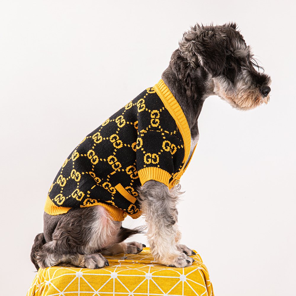 Luxury GG Pattern Pet Knitwear Set - Stylish Sweater and Cardigan for Pets