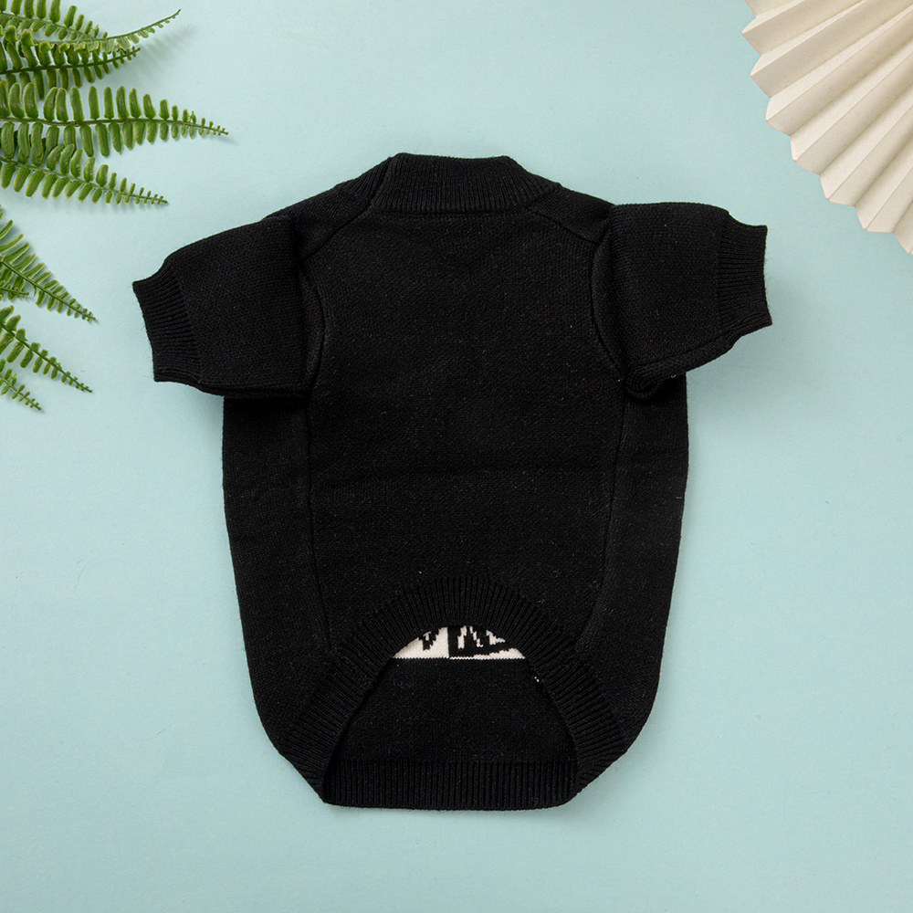 Versace-Inspired Black VV Knit Pet Sweater with Logo Detail