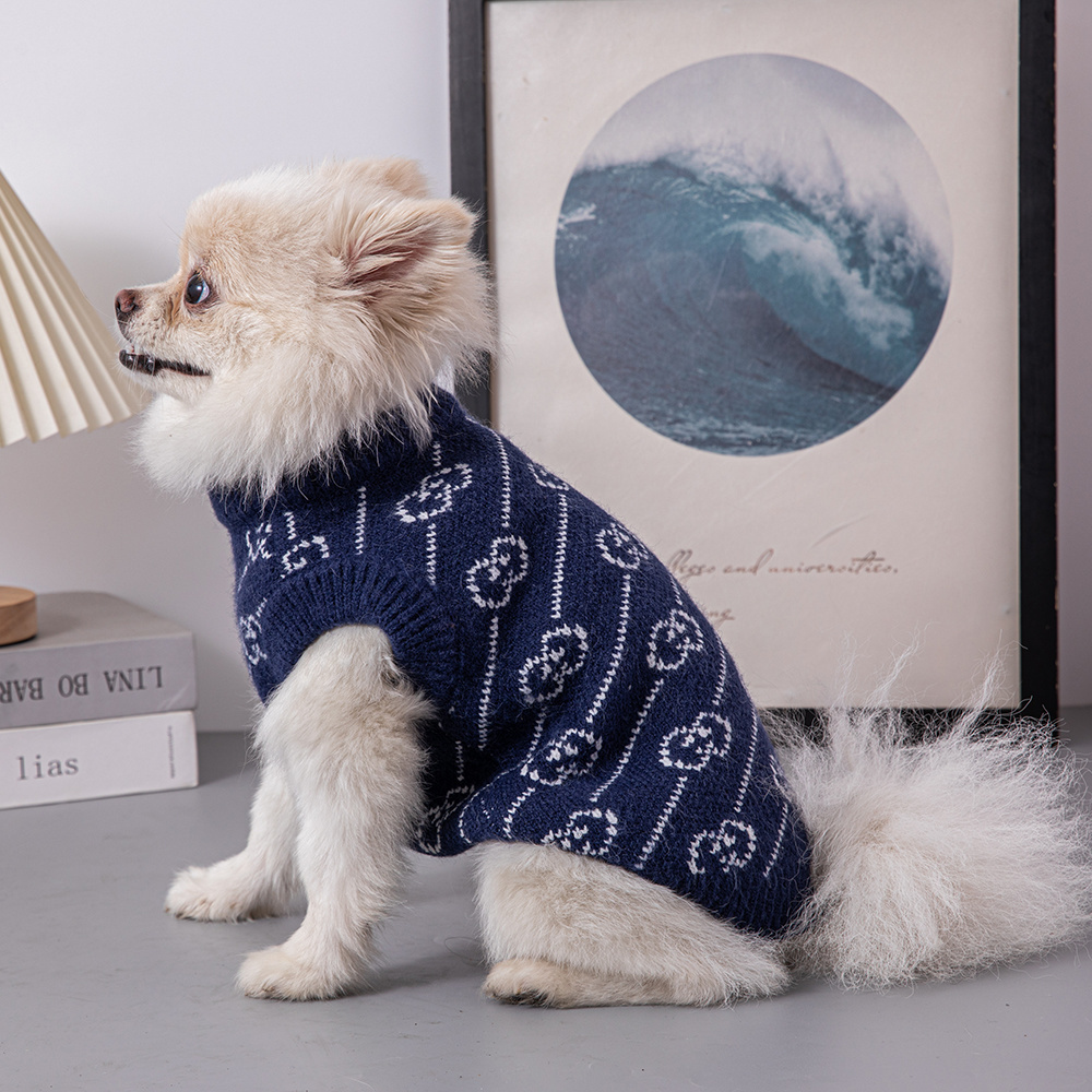 Chic Navy GG Knit Pet Sweater – Stylish Warmth for Small & Medium Dogs