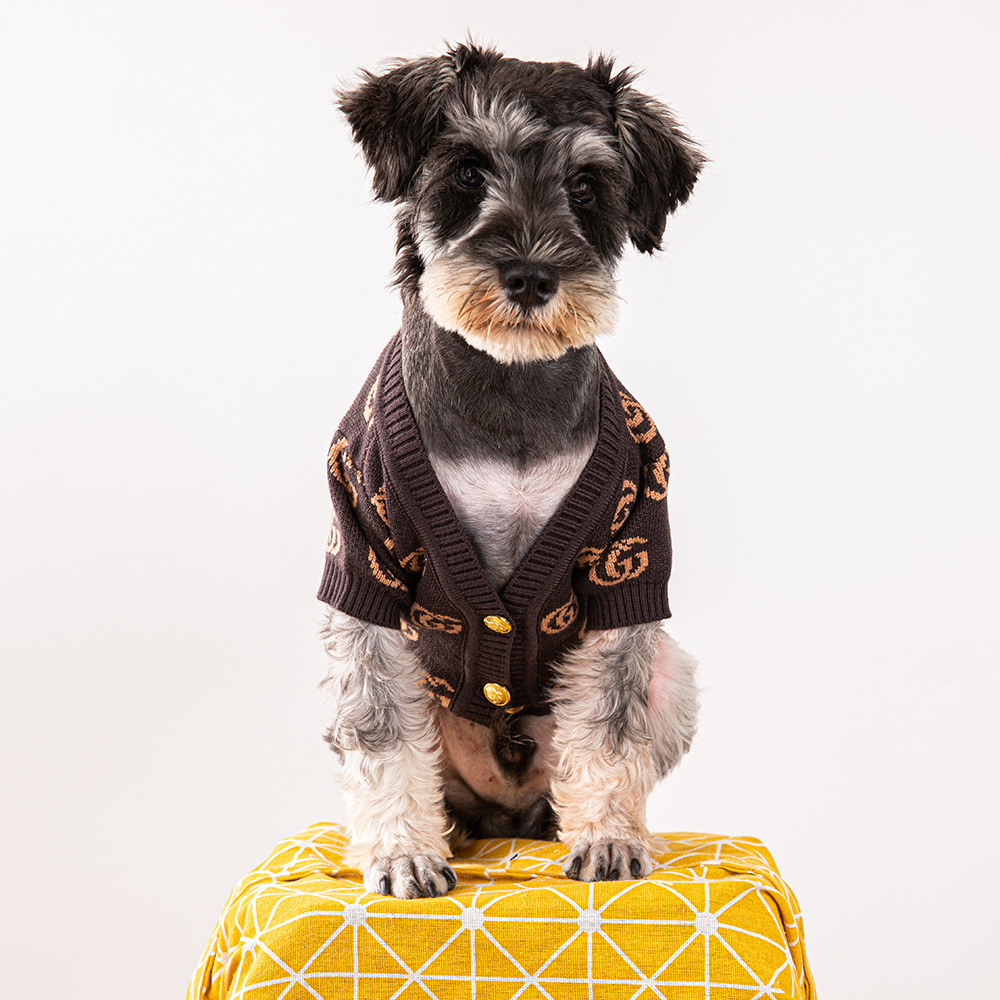 Luxury GG Pattern Pet Knitted Set - Brown Tone Sweater and Cardigan for Pets