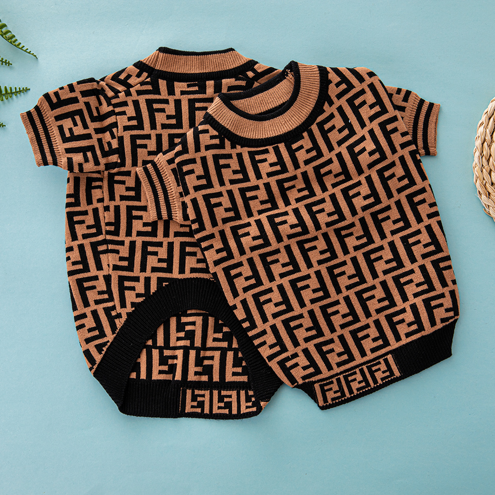 Luxury  FF Pattern Knitted Pet Sweater - Fashionable Apparel for Dogs & Cats