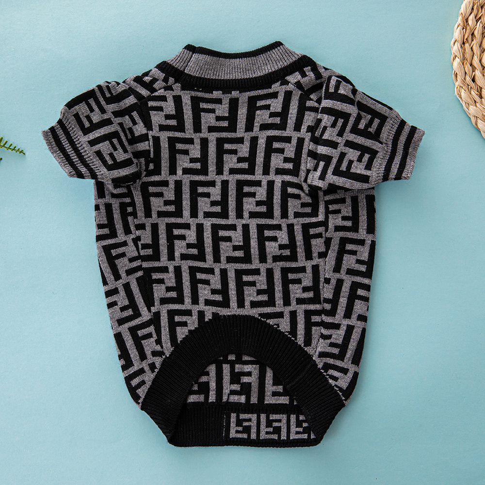 Grey-Black "FF" Pattern Knitted Pet Sweater (Dual-Tone Edition)