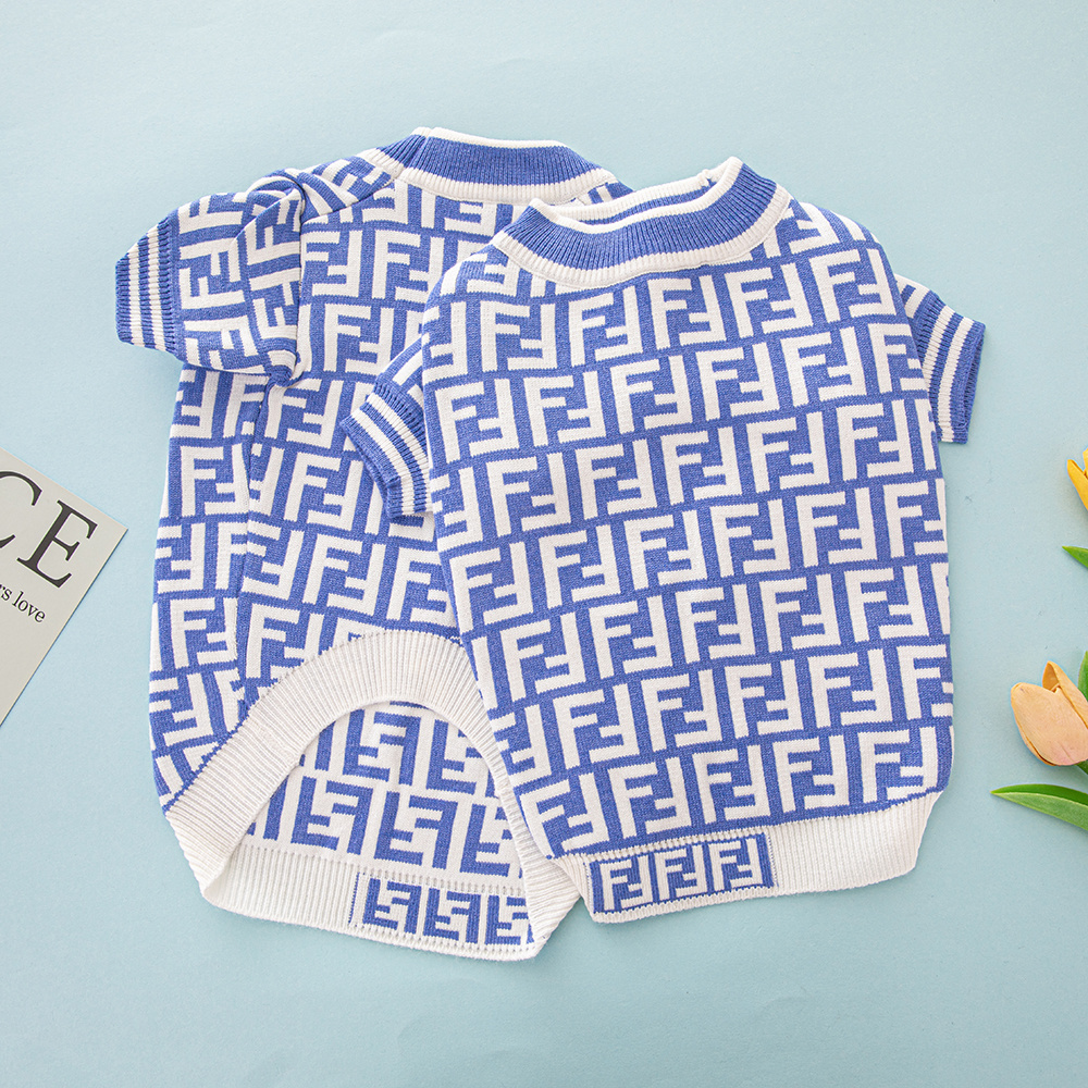 Stylish Blue and White FF Pattern Knitted Pet Sweater for Dogs
