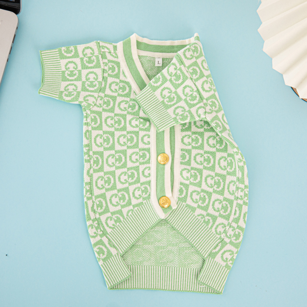 Mint Green GG Checkered Pet Cardigan