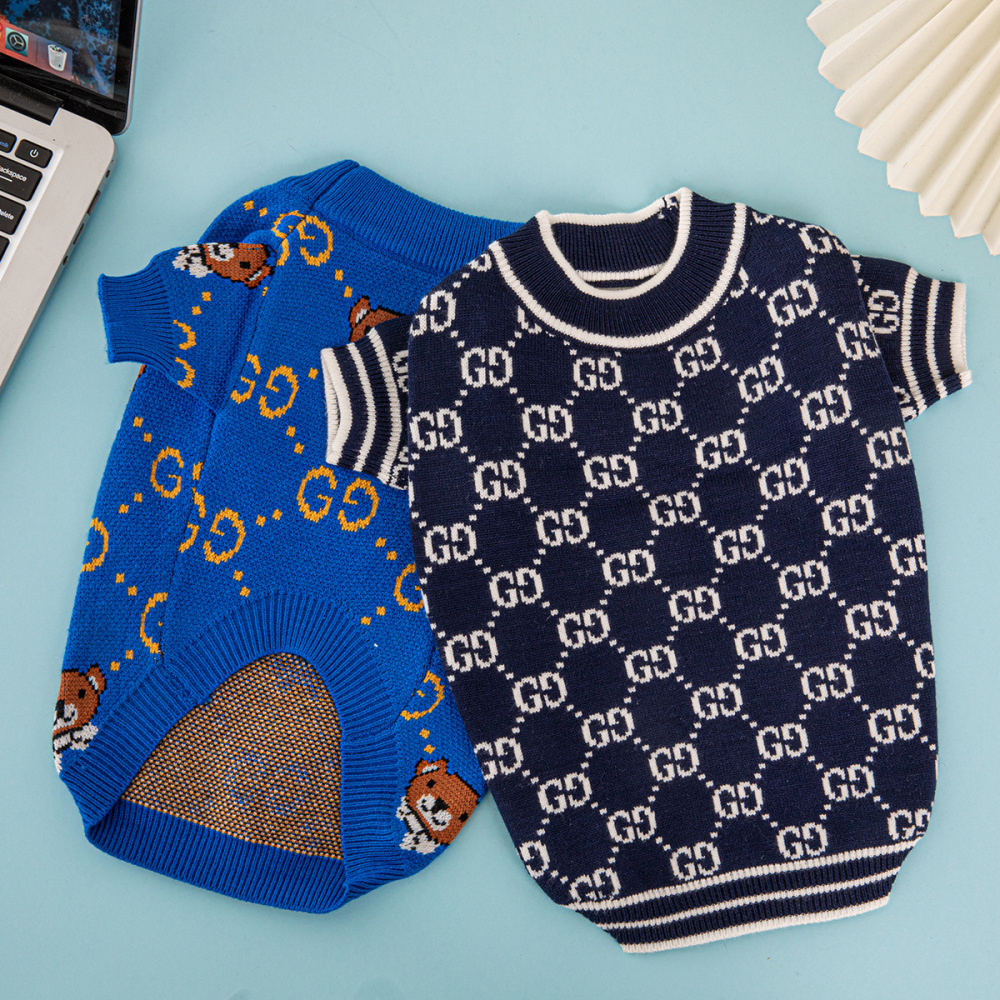 Dual-Pattern Pet Sweaters:GG Monogram & Bear-Embellished GG