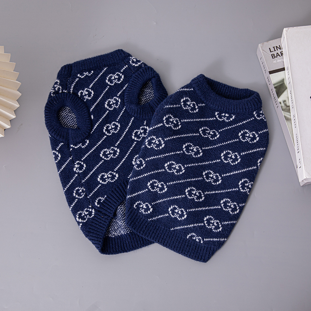 Chic Navy GG Knit Pet Sweater – Stylish Warmth for Small & Medium Dogs