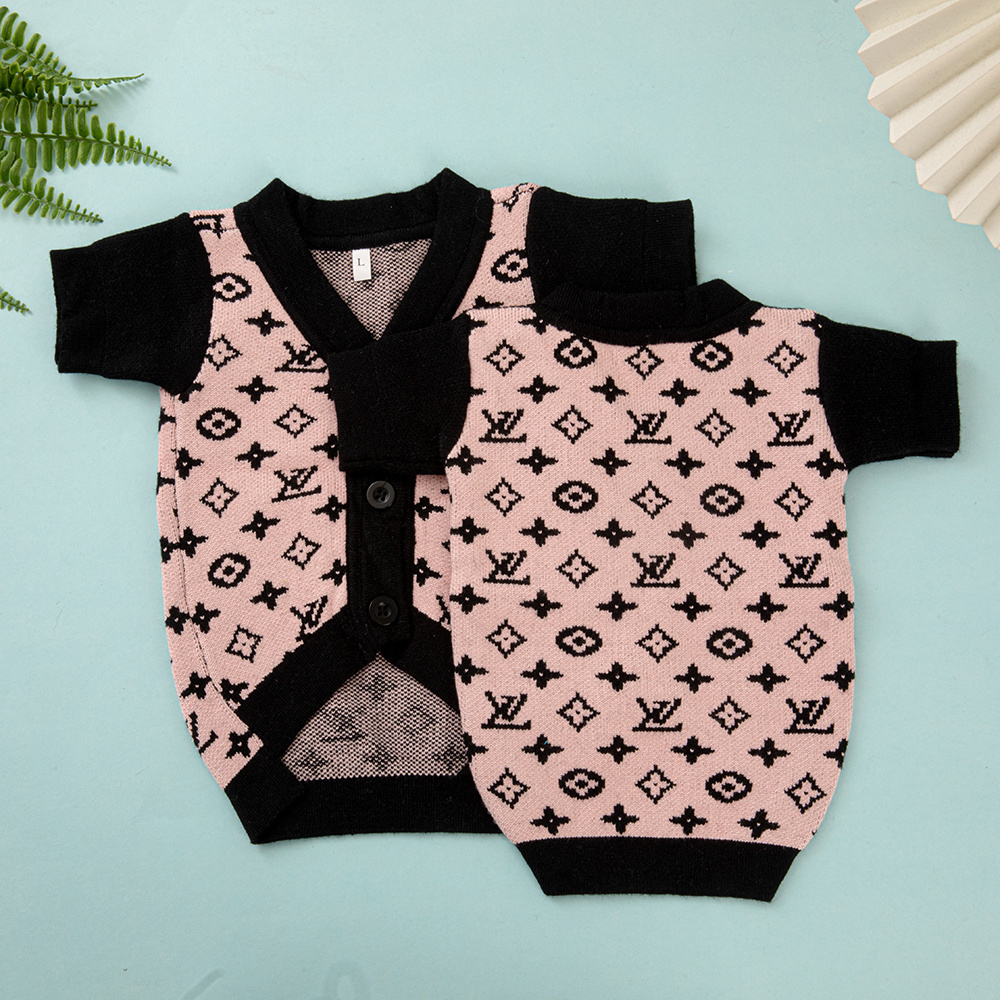 Luxury Fashion Pup Pink Monogram VV Knit Dog Cardigan