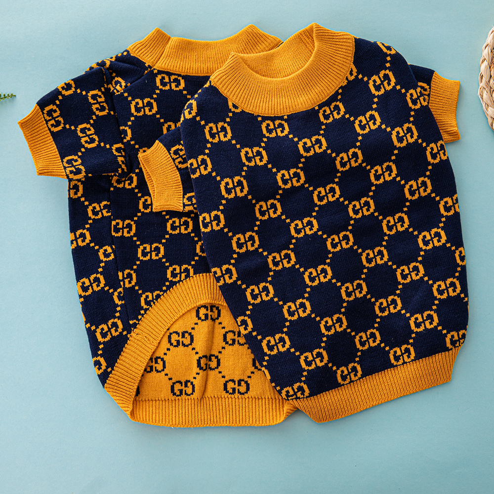 Black and Yellow GG Pattern Knitted Pet Apparel