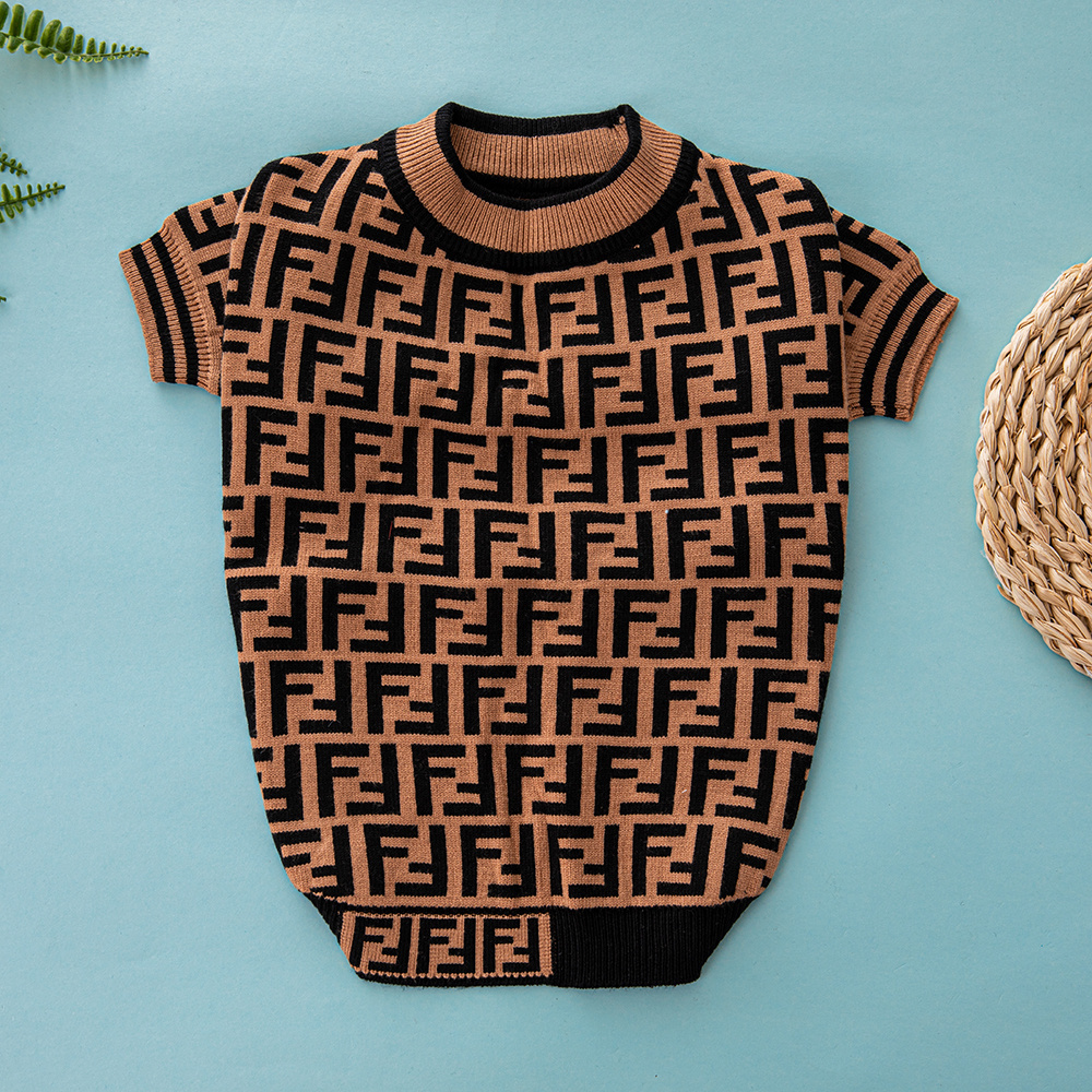 Luxury  FF Pattern Knitted Pet Sweater - Fashionable Apparel for Dogs & Cats