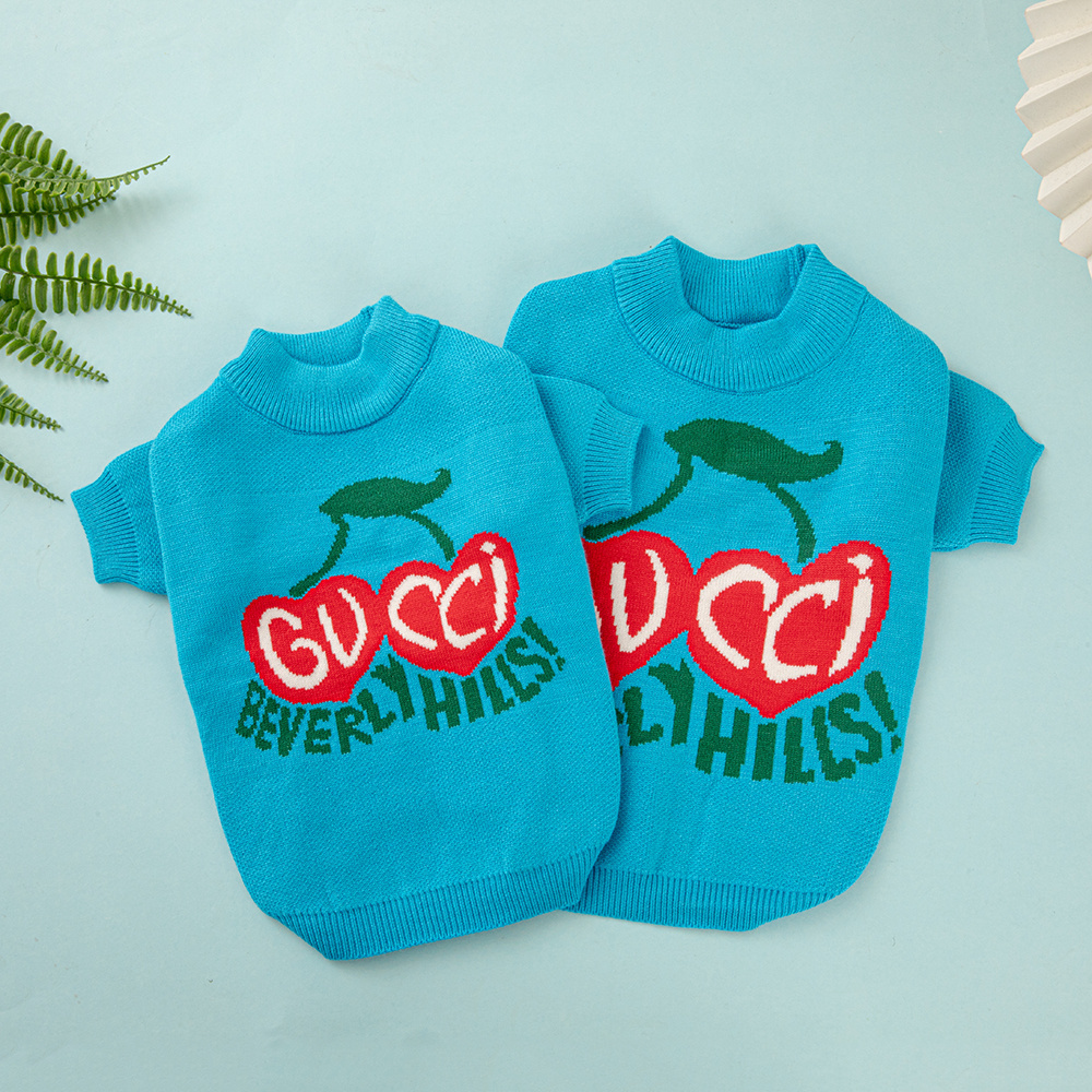 Ggcci-Inspired Beverly Hills Cherry Blue Pet Sweater