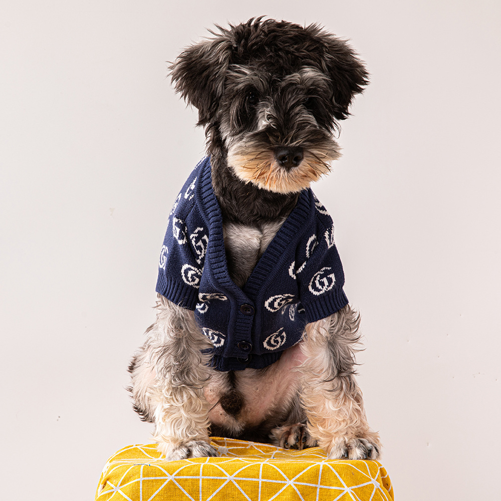 Navy Blue "GG" Pattern Knitted Pet Apparel for Dogs