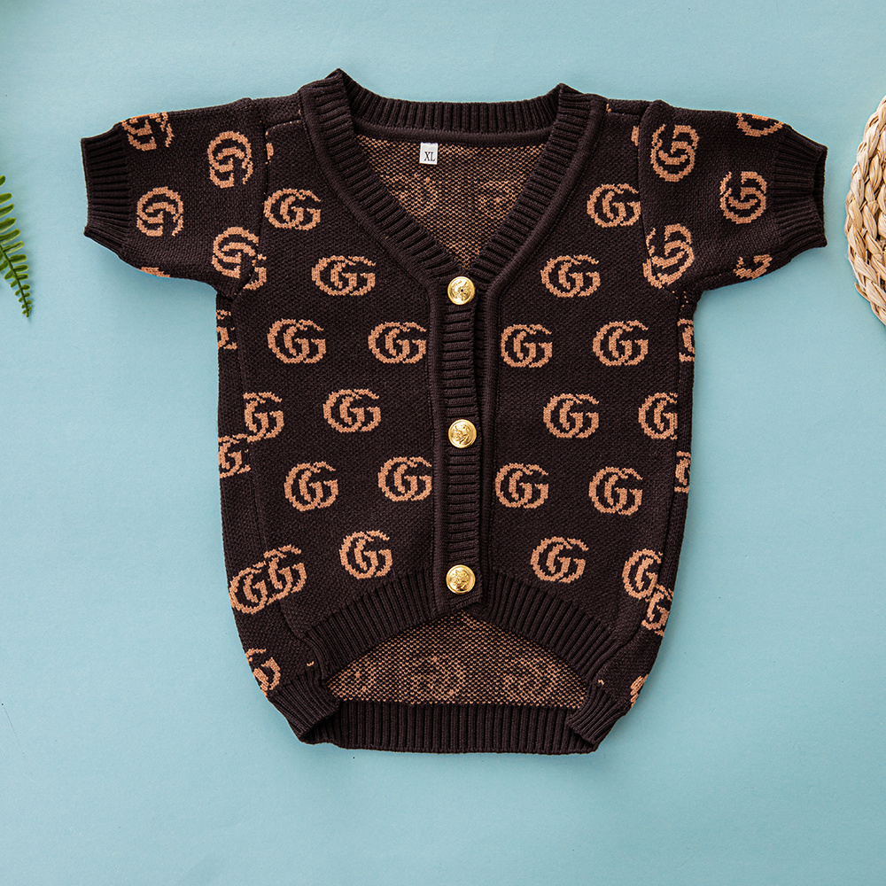 Luxury GG Pattern Pet Knitted Set - Brown Tone Sweater and Cardigan for Pets