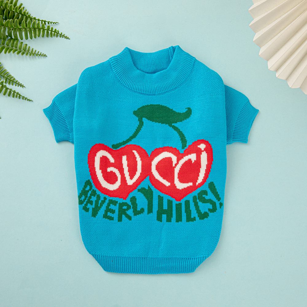 Ggcci-Inspired Beverly Hills Cherry Blue Pet Sweater