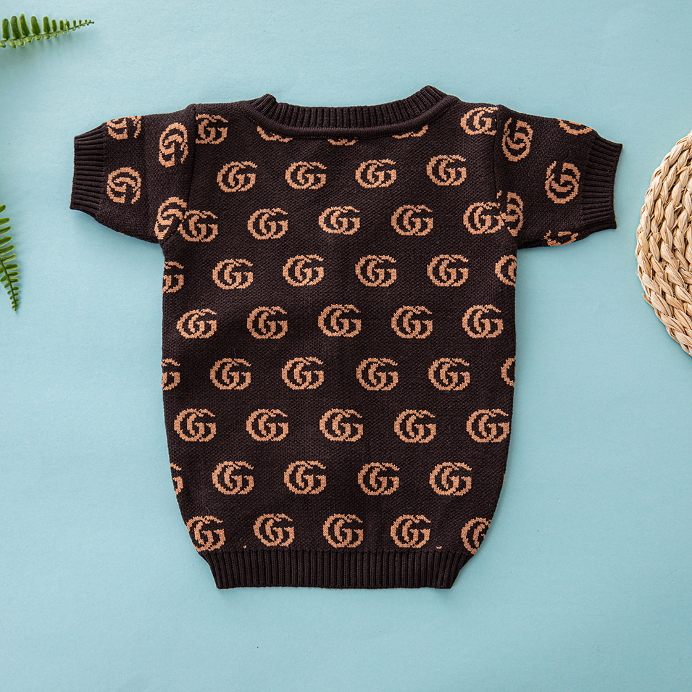 Luxury GG Pattern Pet Knitted Set - Brown Tone Sweater and Cardigan for Pets