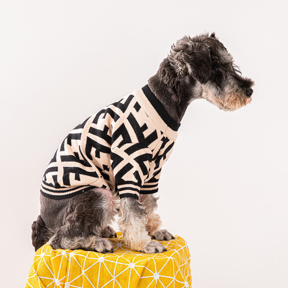 Beige and Black "FF" Pattern Knitted Pet Apparel