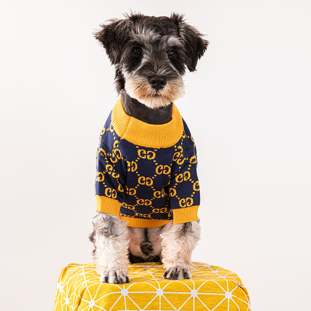 Black and Yellow GG Pattern Knitted Pet Apparel