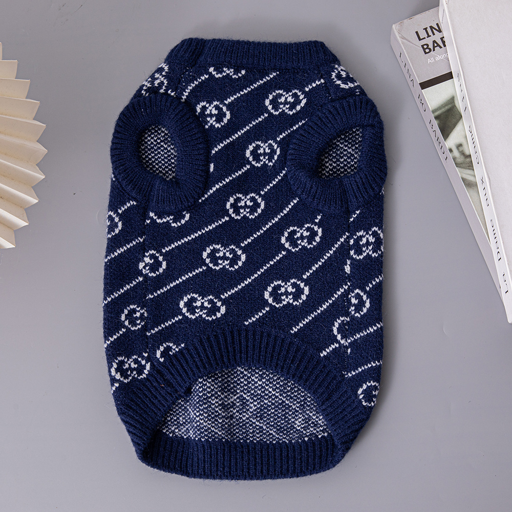 Chic Navy GG Knit Pet Sweater – Stylish Warmth for Small & Medium Dogs