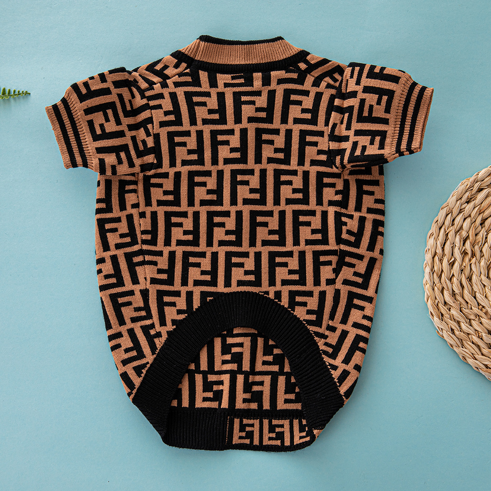 Luxury  FF Pattern Knitted Pet Sweater - Fashionable Apparel for Dogs & Cats