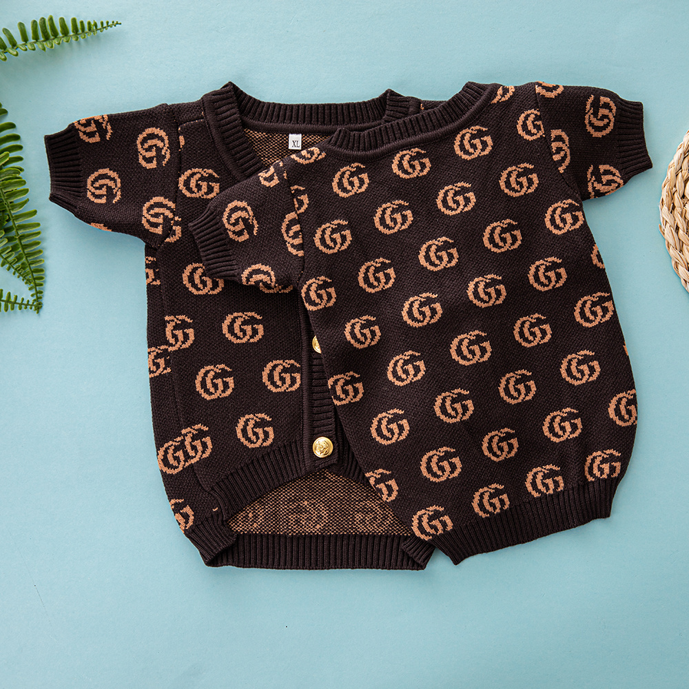 Luxury GG Pattern Pet Knitted Set - Brown Tone Sweater and Cardigan for Pets