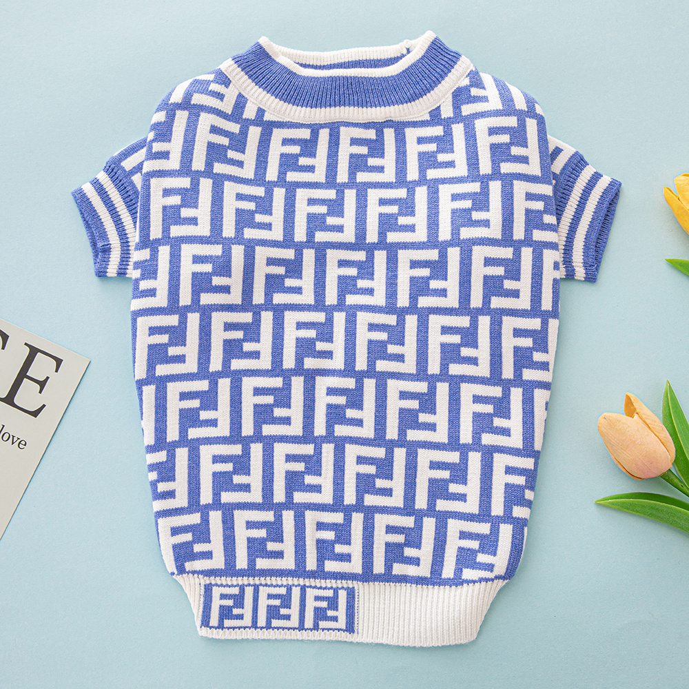 Stylish Blue and White FF Pattern Knitted Pet Sweater for Dogs