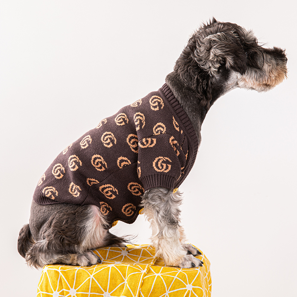 Luxury GG Pattern Pet Knitted Set - Brown Tone Sweater and Cardigan for Pets