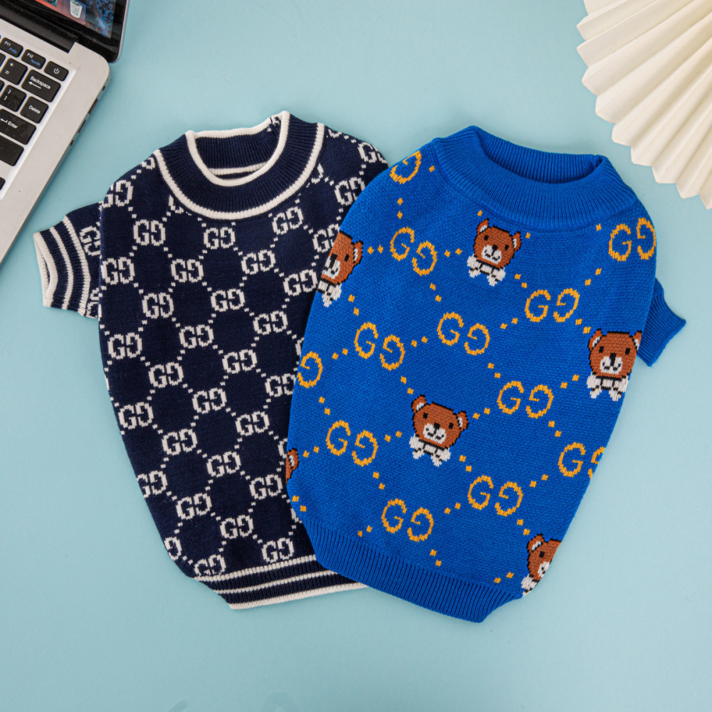 Dual-Pattern Pet Sweaters:GG Monogram & Bear-Embellished GG