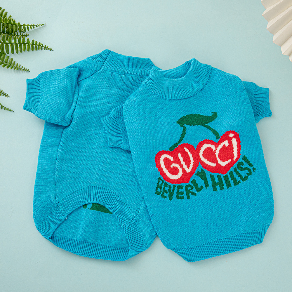 Ggcci-Inspired Beverly Hills Cherry Blue Pet Sweater