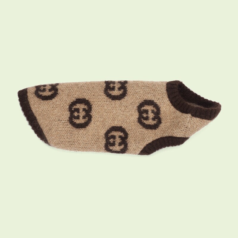 Beige-Brown Brand-Patterned Knitted Pet Sweater with Classic Double-G Design