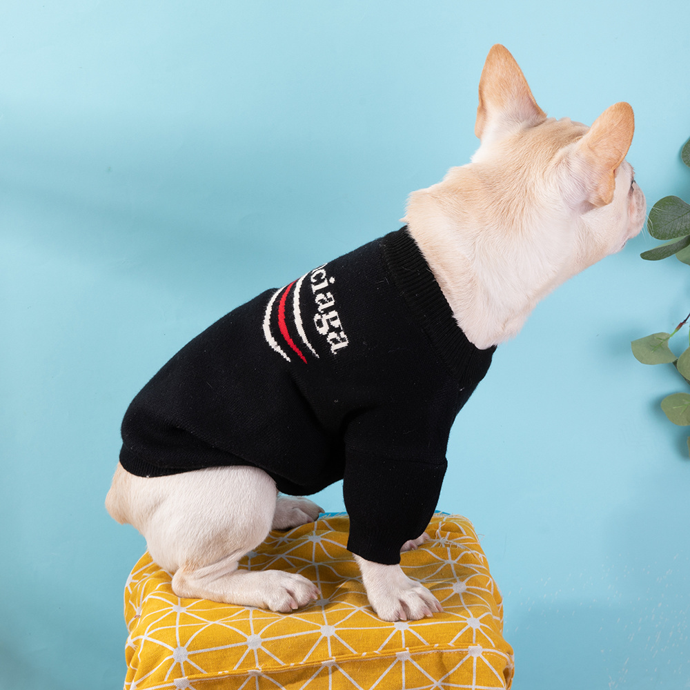 Street-Style Logo-Print and BBLENCIAGA Solid Knit Pet Sweaters in Black-White and Blue