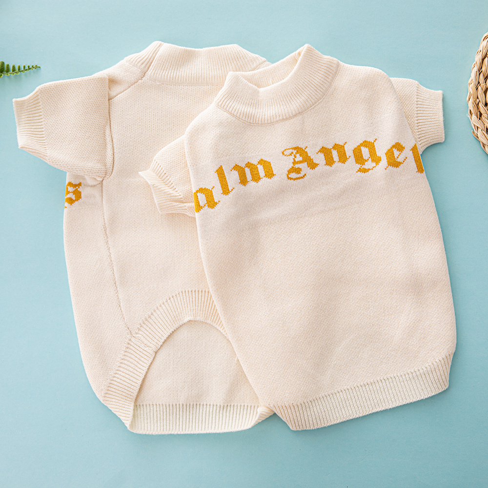 Fashionable Lettered PA Angels Knit Pet Sweaters in Cream with Gold Accents