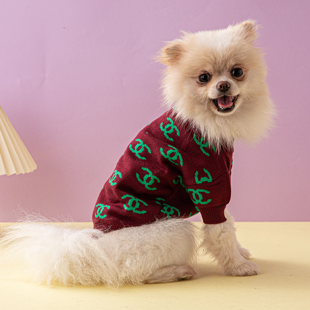 Chic Logo-Embroidered CCANEL Knit Pet Sweater in Brown-Green