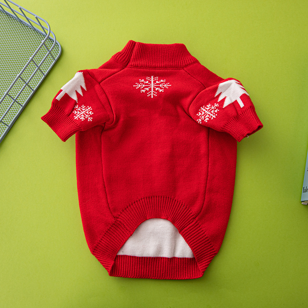 Festive Christmas-Themed Knit Pet Sweaters in Red with Holiday Motifs