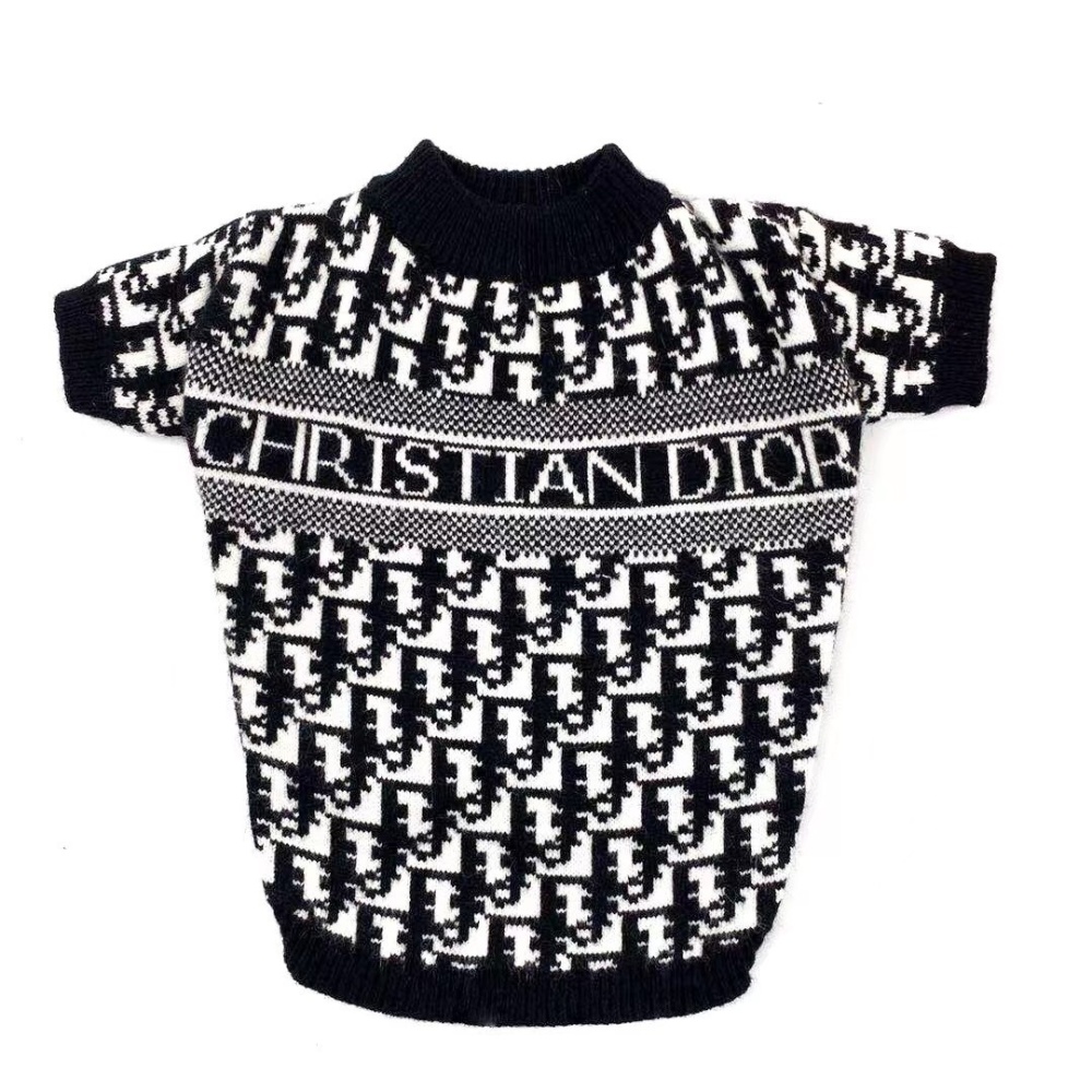 Sophisticated Logo & Monogram DDOR Knit Pet Sweater in Black-White