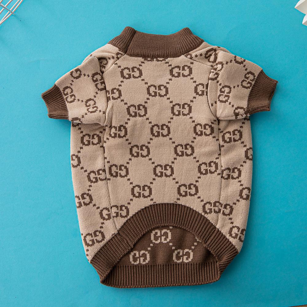 Elegant Monogram Pattern GG Pet Sweaters in Pink-White and Beige-Brown