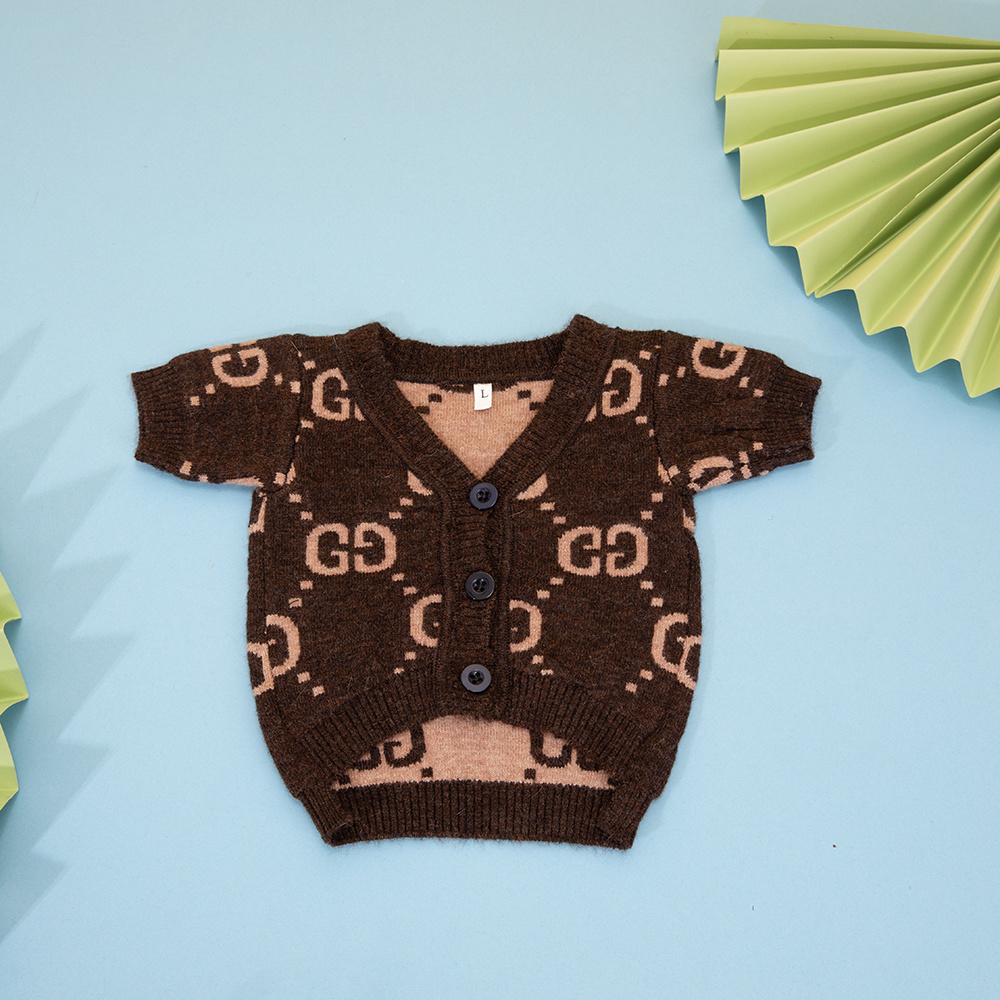 Refined Embroidered Initial GG Pet Sweater Cardigan in Warm Taupe Tones