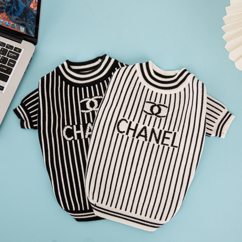 Stylish Striped Knit CC Pet Sweaters for Fashionable Dogs