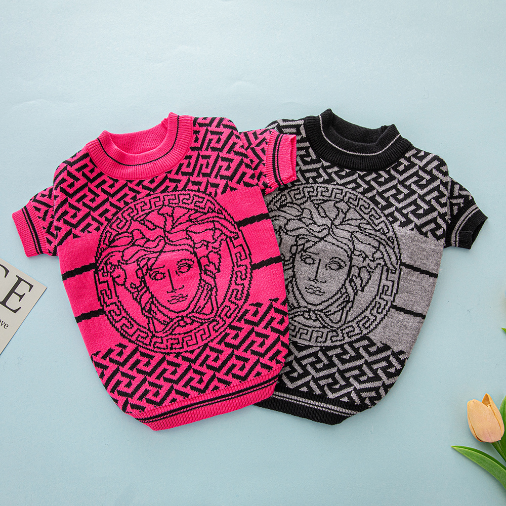 Bold Patterned VE Knit Pet Sweaters with Iconic Design Elements