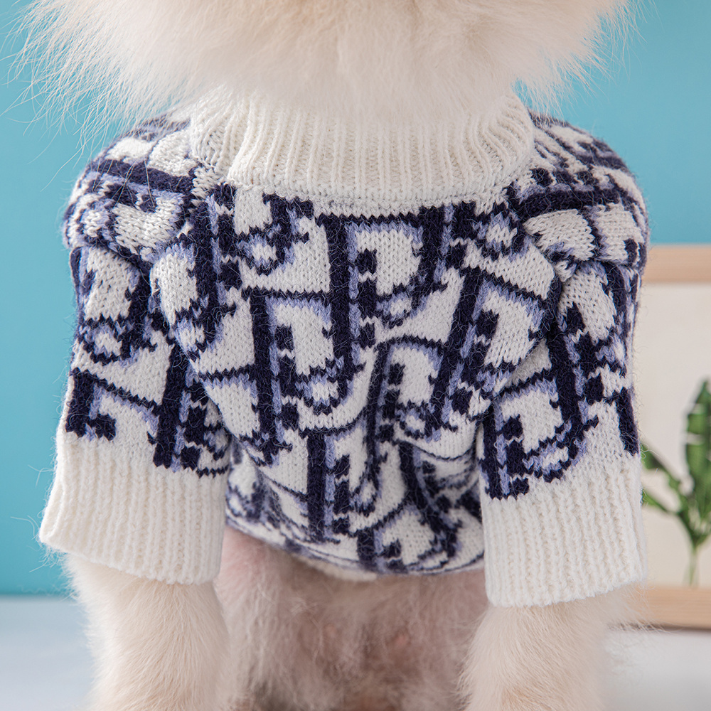 Elegant Monogram Pattern Ddor Pet Sweaters in White-Black and White-Blue