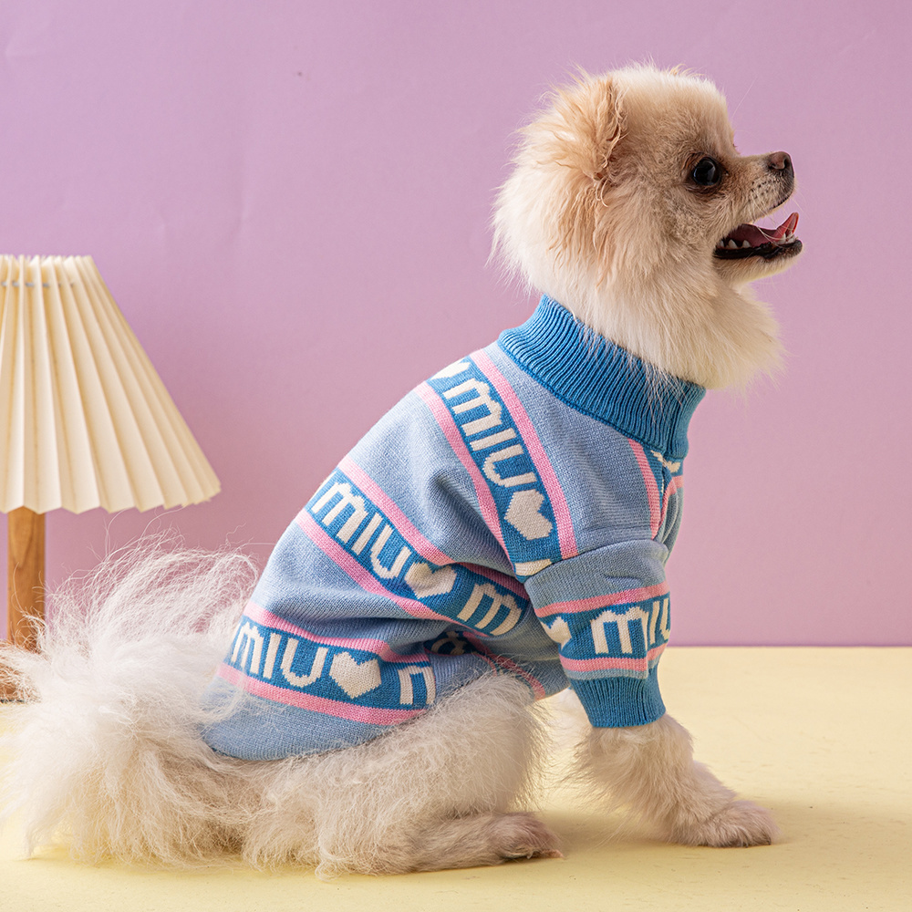 Chic Heart & Letter Pattern Knit Pet Sweaters in Blue-Pink and Pink-Blue