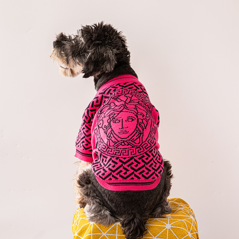 Bold Patterned VE Knit Pet Sweaters with Iconic Design Elements