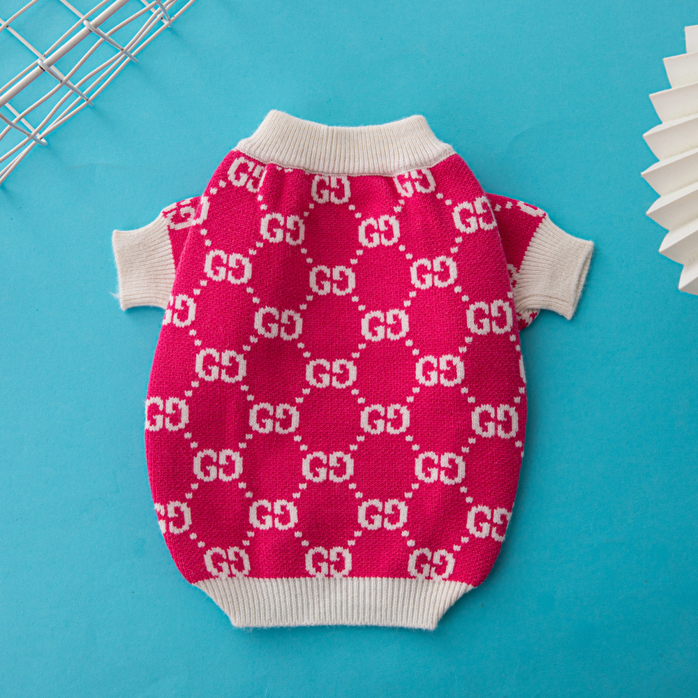 Elegant Monogram Pattern GG Pet Sweaters in Pink-White and Beige-Brown