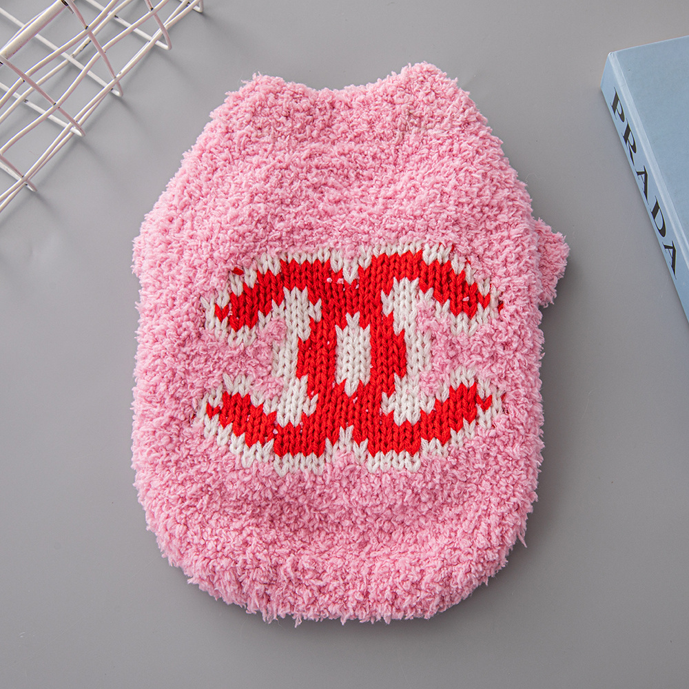Plush Logo-Embroidered CCANEL Pet Sweaters in Pink-Red, Navy-Red, and Red-Black