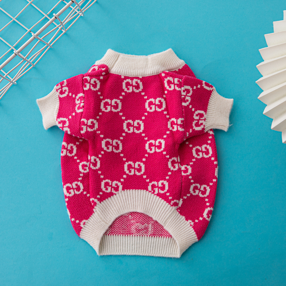 Elegant Monogram Pattern GG Pet Sweaters in Pink-White and Beige-Brown
