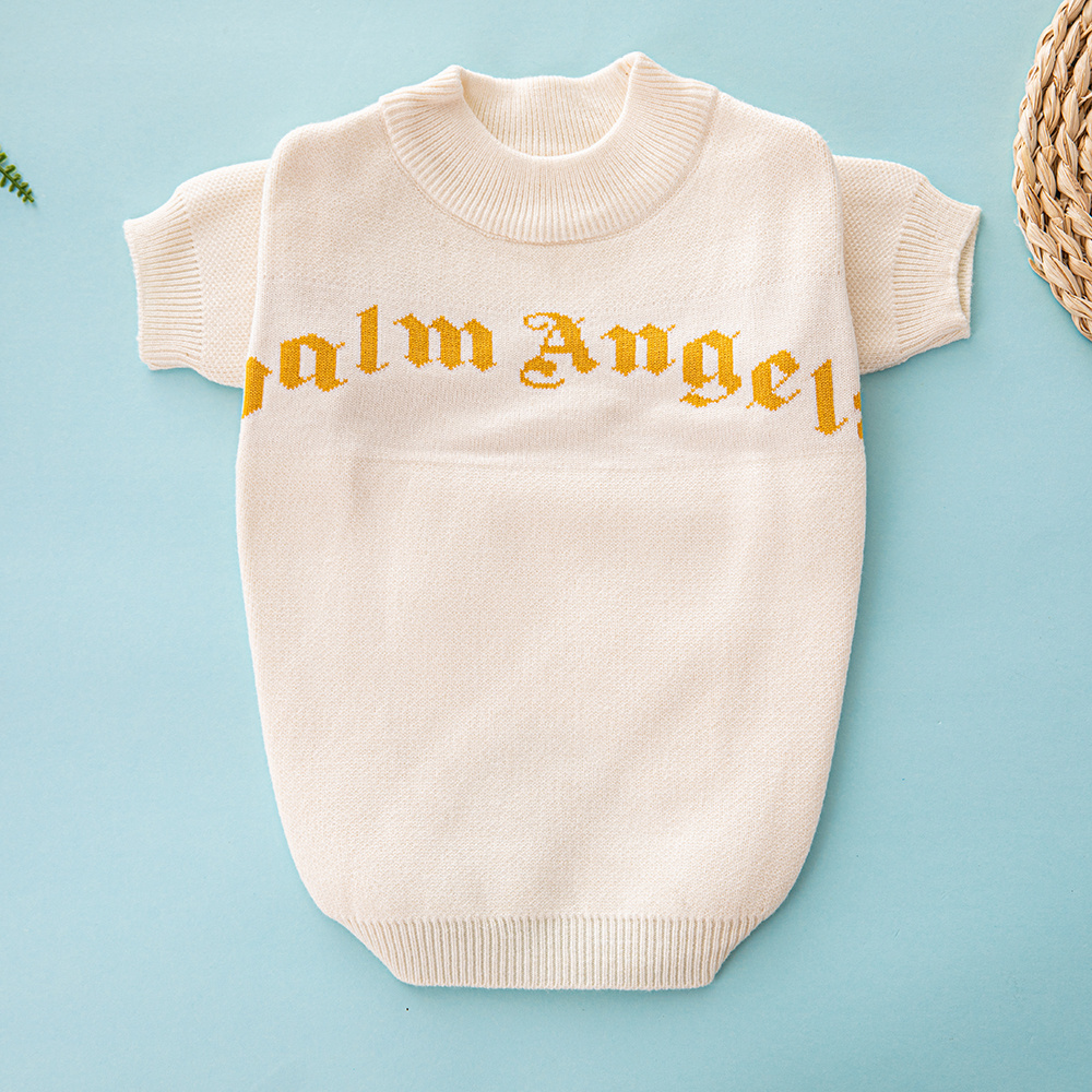 Fashionable Lettered PA Angels Knit Pet Sweaters in Cream with Gold Accents