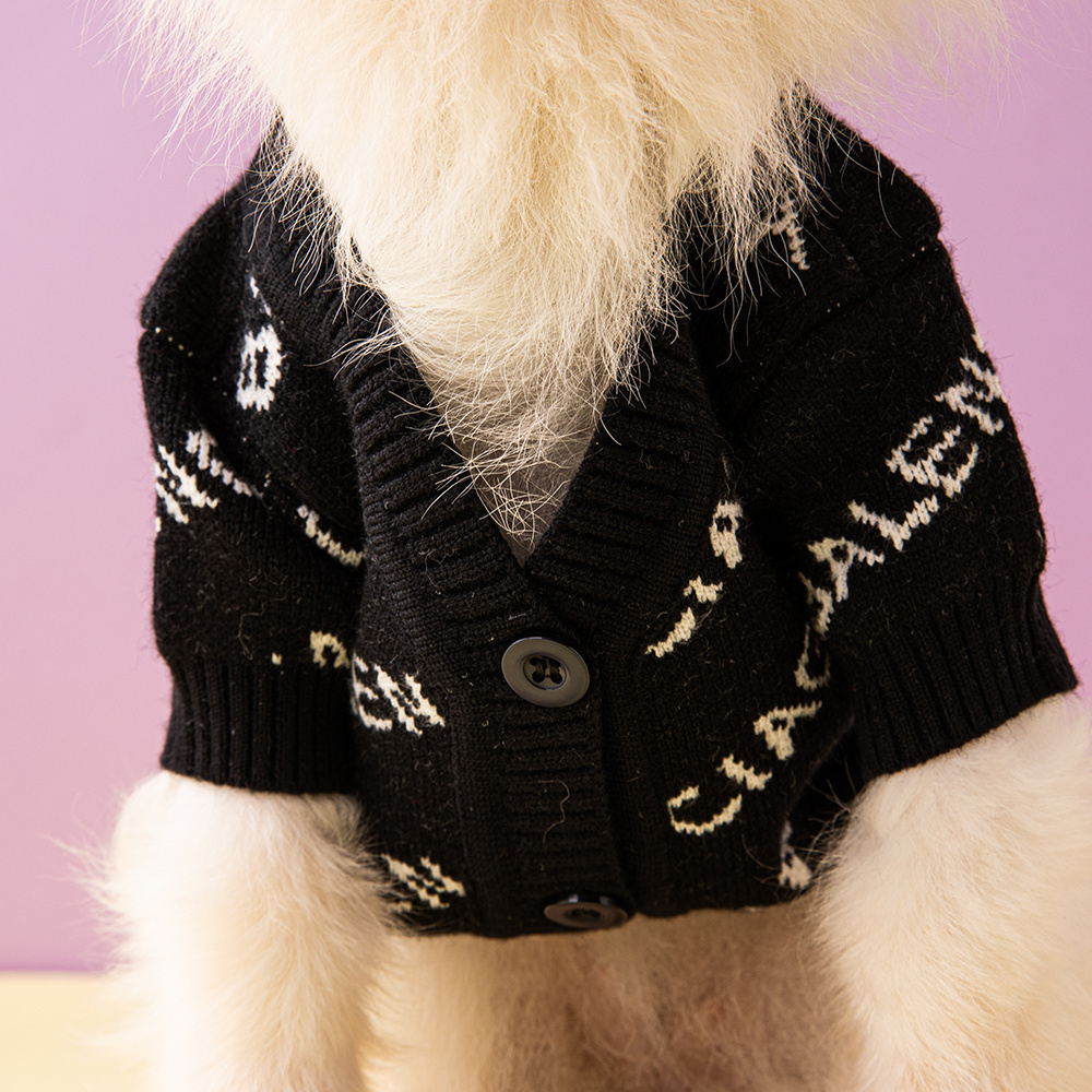 Street-Style BBLENCIAGA Logo-Print Knit Pet Cardigans in Black-White and Pink-Black